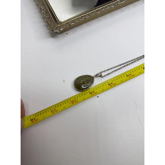 Unakite Jasper Gemstone Pendant Sterling Silver Serpentine Necklace Chain Adjus - Picture 5 of 9